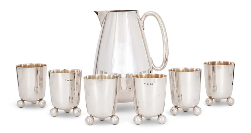 Inline Image - Lot 37: A Victorian silver jug and six beakers, Martin Hall & Co., London 1873 | Est. £1,000-1,500 (+ fees)