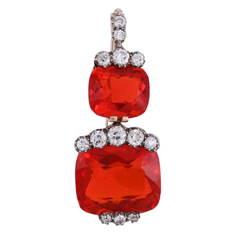 Inline Image - Lot 279: A fire opal and diamond brooch/pendant | Est. £2,000-3,000 (+ fees)