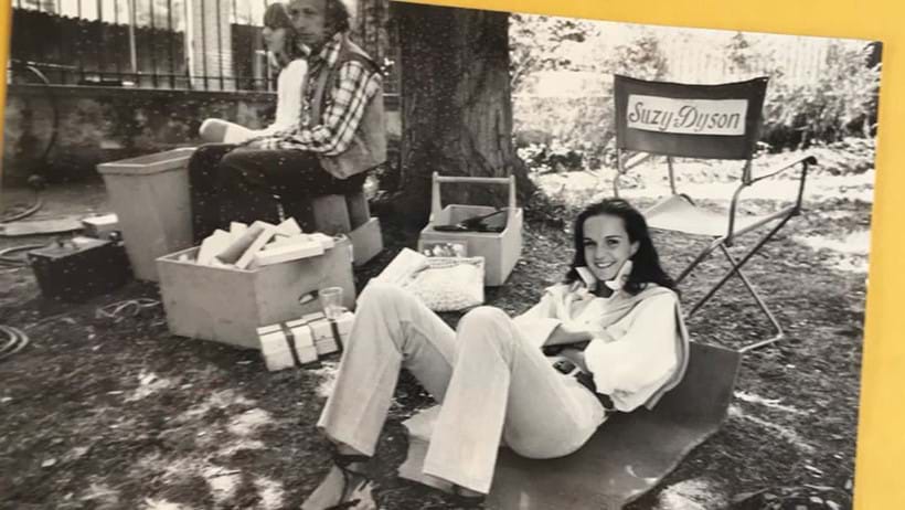 Inline Image - Susy Dyson on the set of the movie "Le Louet" with comedian Pierre Richard, written and directed by Francis Veber