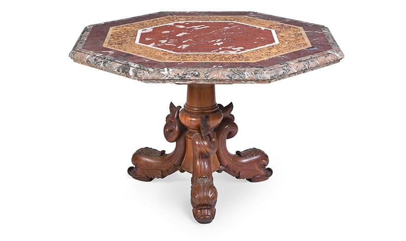 Inline Image - Lot 23: A walnut and marble topped centre table, 19th century and later | Est. £1,000-1,500 (+ fees)