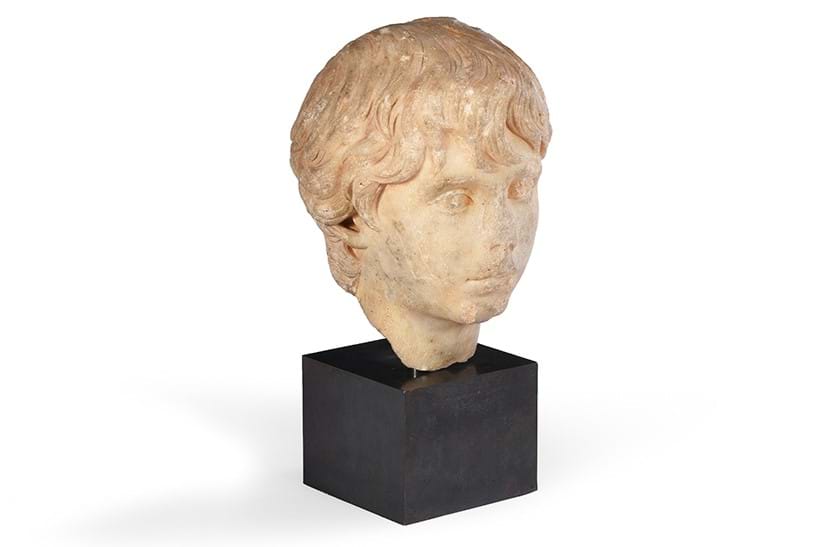 Inline Image - Lot 72: A carved marble portrait head of a youth, probably Polideuce, Roman, possibly circa 170-177 AD | Est. £3,000-5,000 (+ fees)