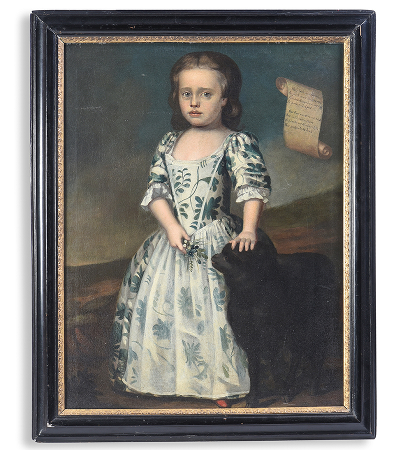 Inline Image - Lot 158: English school (17th century), Portrait of a young girl with a lamb, oil on canvas | Est. £2,000-3,000 (+ fees)