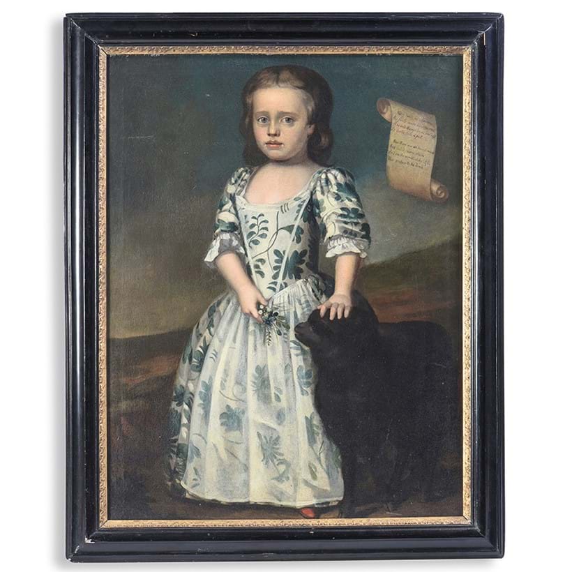 Inline Image - Lot 158: English school (17th century), Portrait of a young girl with a lamb, oil on canvas | Est. £2,000-3,000 (+ fees)