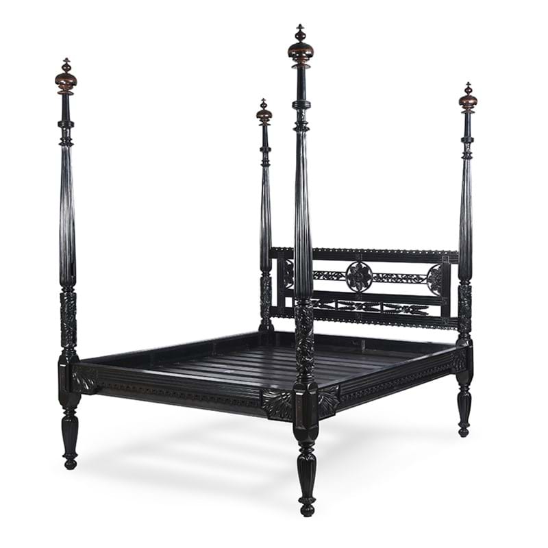 An Anglo Indian Ebonised four poster bed, 20th century and later