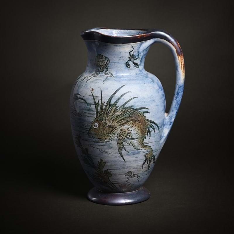 A Martin Brothers (Martinware) salt-glazed stoneware fish jug, dated June 1897