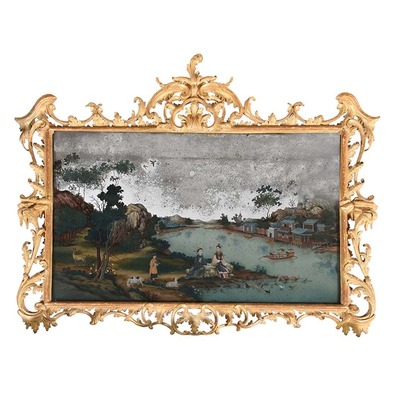 A Chinese export reverse-painted wall mirror, third quarter 18th century