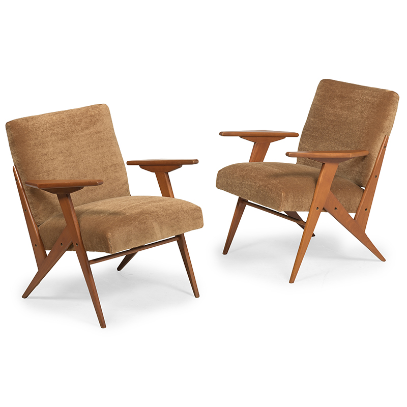 José Zanine Caldas (Brazilian, 1919-2001), Pair of 'Kid' armchairs; designed circa 1950