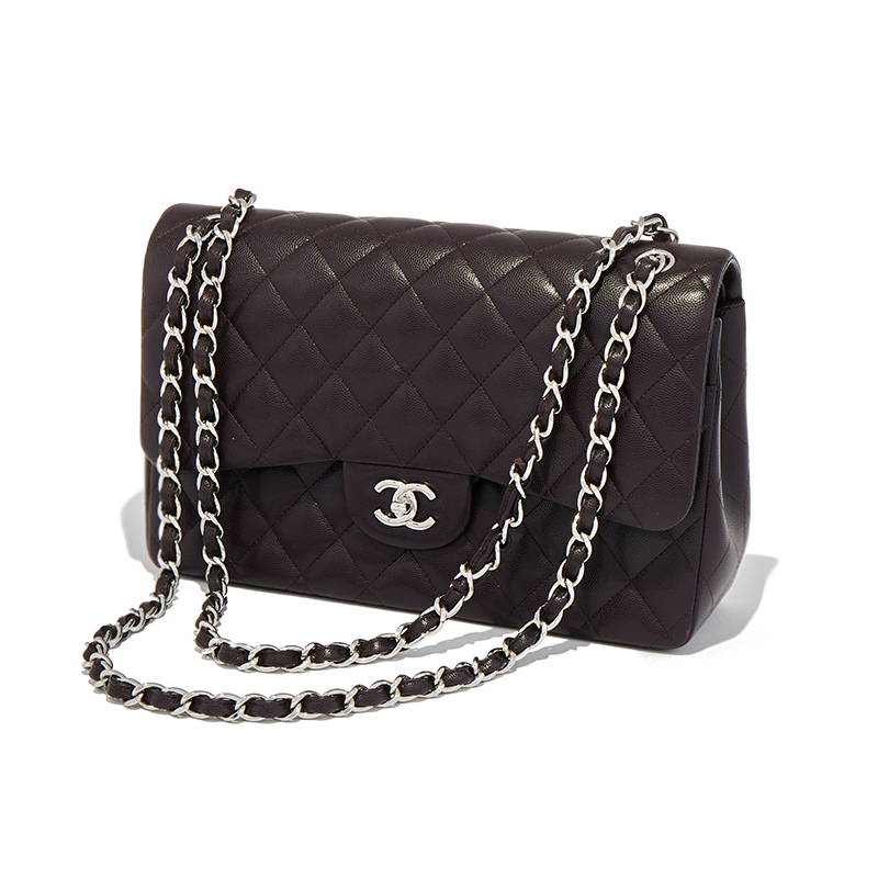 Chanel, classic double flap a dark brown grained calfskin handbag, no. Jtn53h46, post 2022