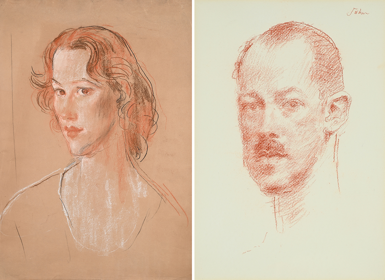 Augustus John, Portraits Of Jemima And Hugo Pitman, Chalk