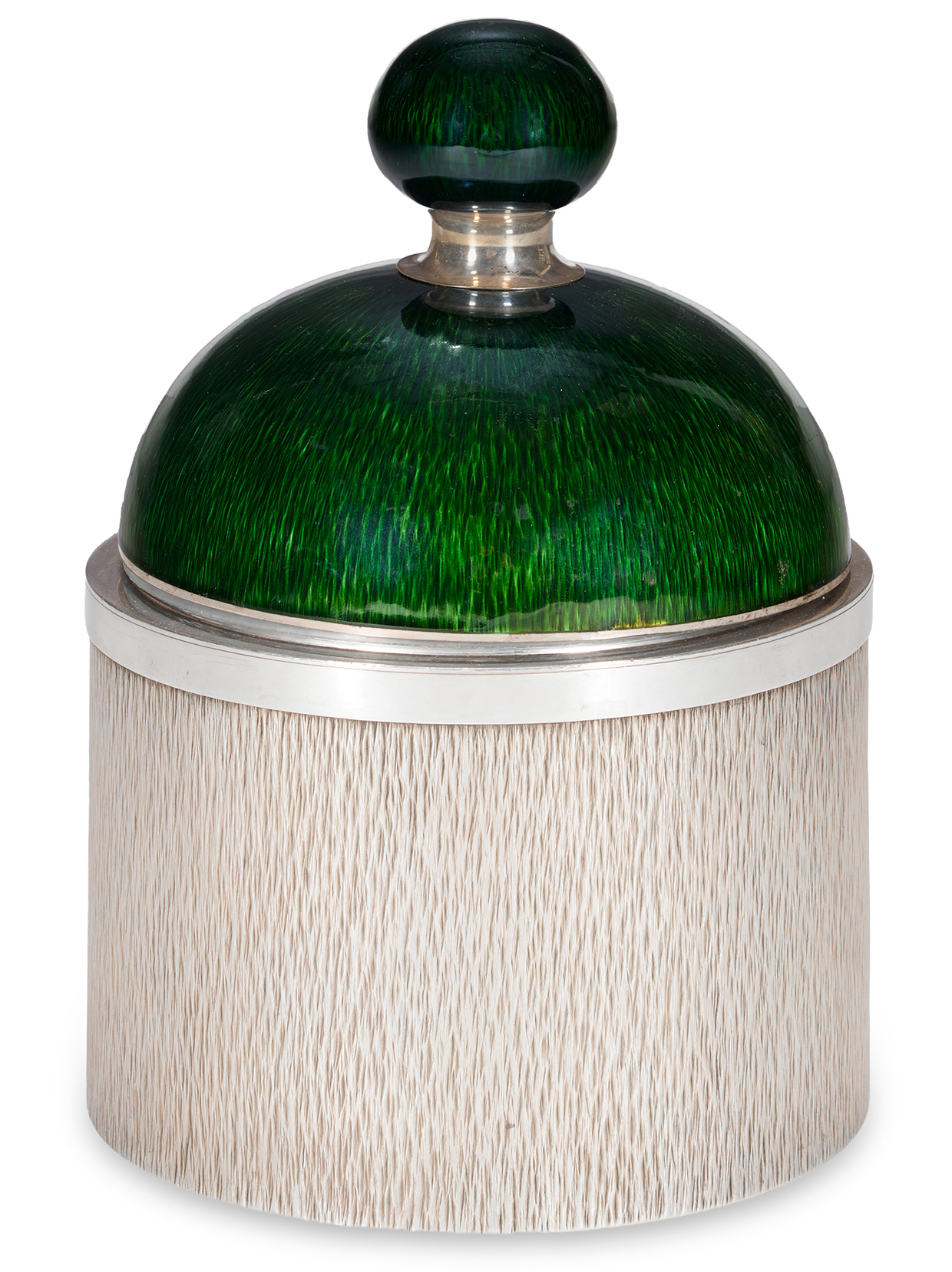 Lot 44 Gerald Benney, A Rare And Large Silvr And Green Enamel Ice Bucket