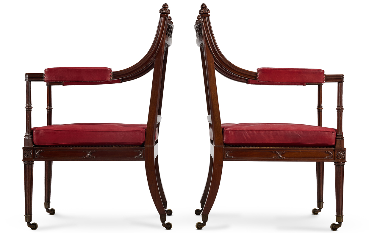 Lot 33 A Pair Of George III Gothic Mahogany And Caned Library Armchairs 2
