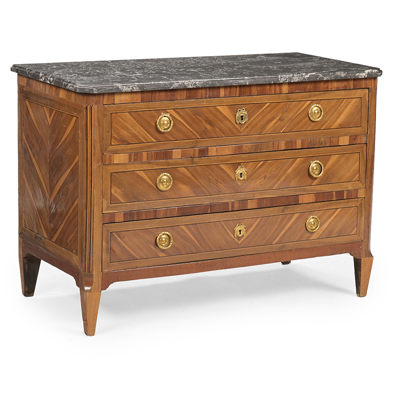A Louis XVI marble topped kingwood and parquetry commode, French, circa 1790