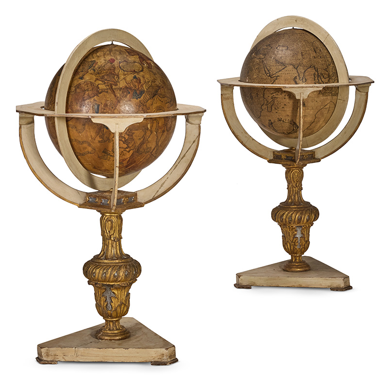 ‡ A matched pair of 19 inch floor-standing library globes