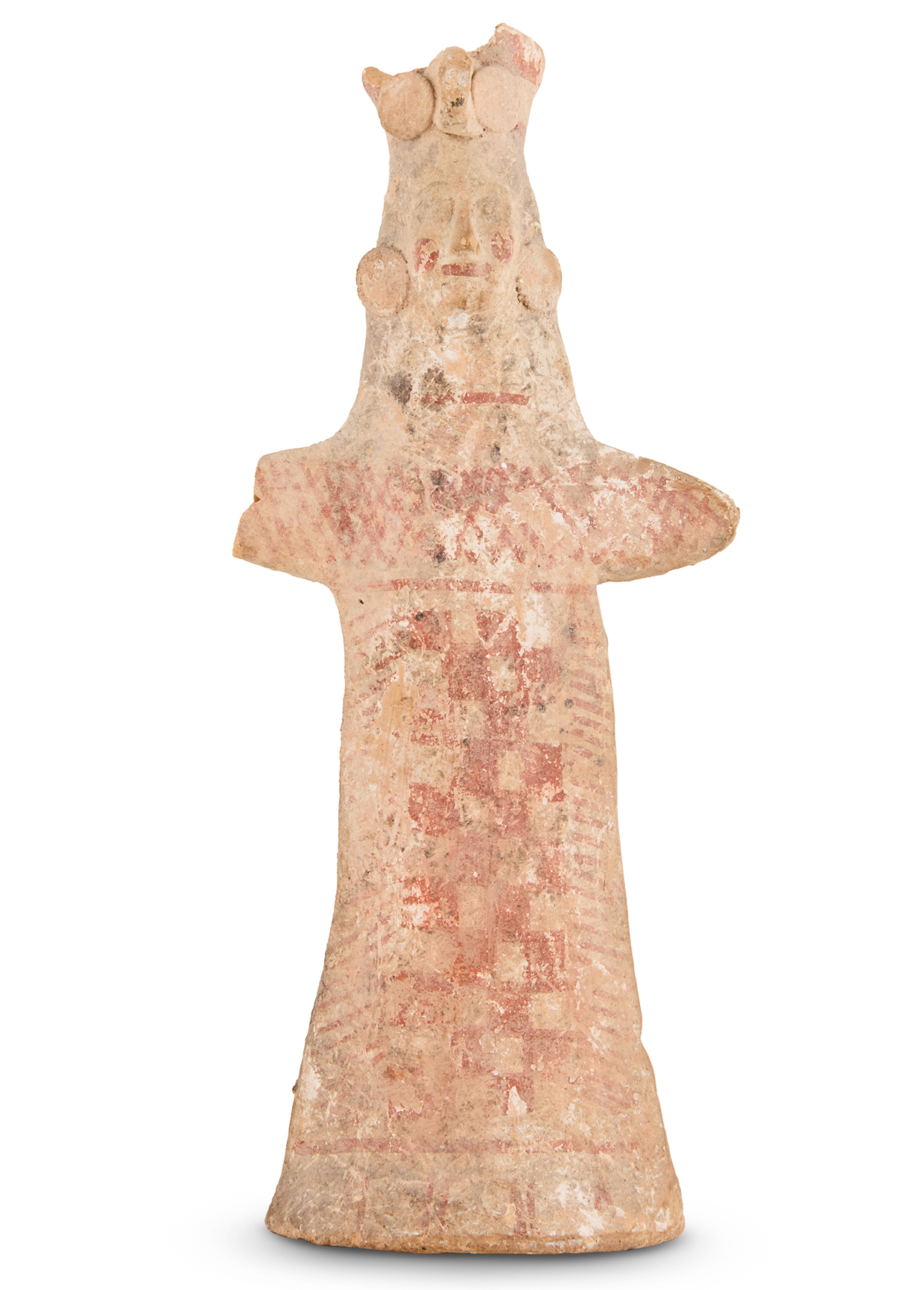 Lot 111 A BOEOTIAN TERRACOTTA STANDING FEMALE FIGURE, GREECE, MIDDLE OF THE 6TH CENTURY BCE