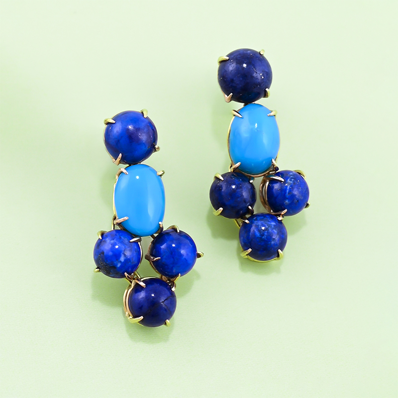 A pair of lapis lazuli and reconstituted turquoise earrings
