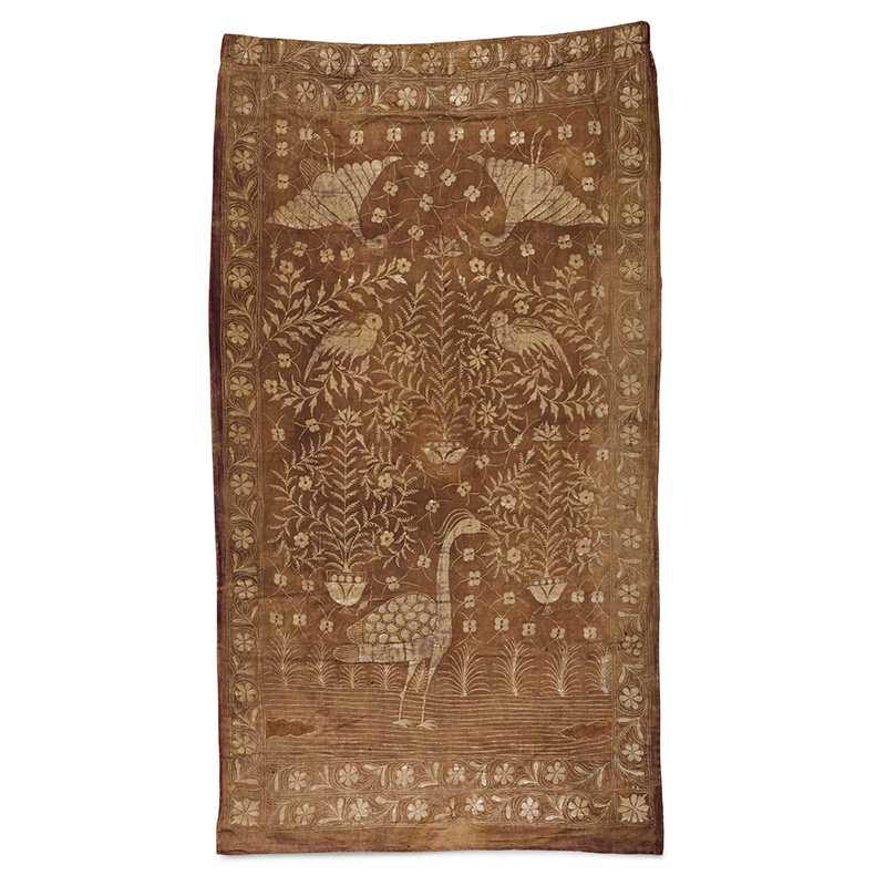 A cotton and applied crushed seashell panel, Indian, 19th century