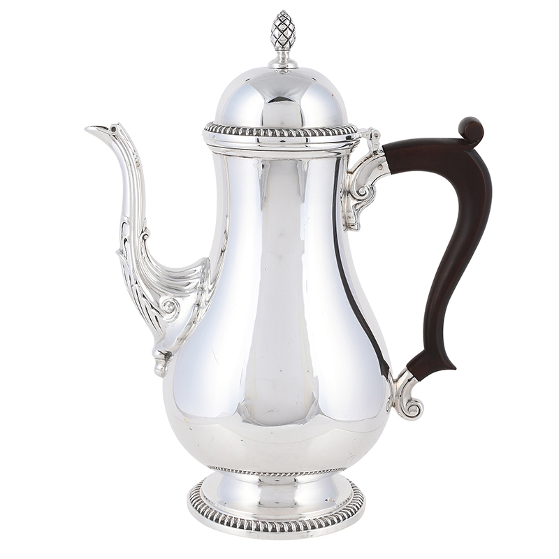 A silver baluster coffee pot, Barker Ellis Silver Co., Birmingham 1966