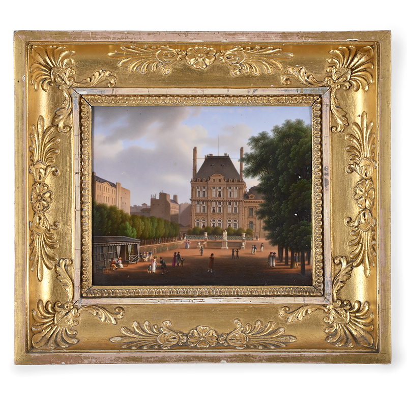 A Sèvres hard paste porcelain topographical plaque 'The Tuileries Gardens' decorated by M. Guerard, 1822 