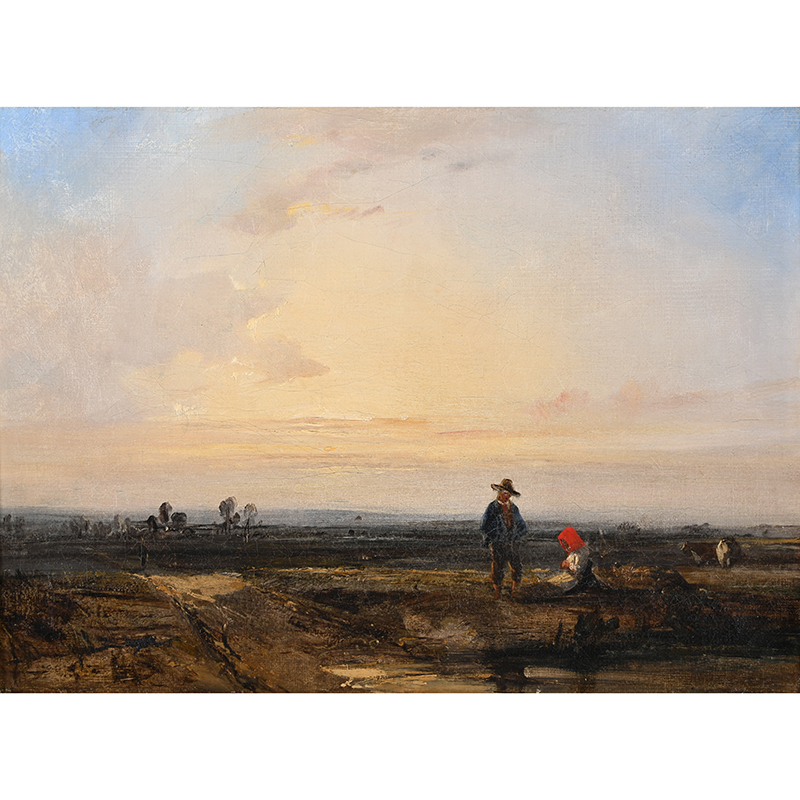 Richard Parkes Bonington (British 1802-1828), ‘Landscape with Sunset and Figures’, oil on canvas