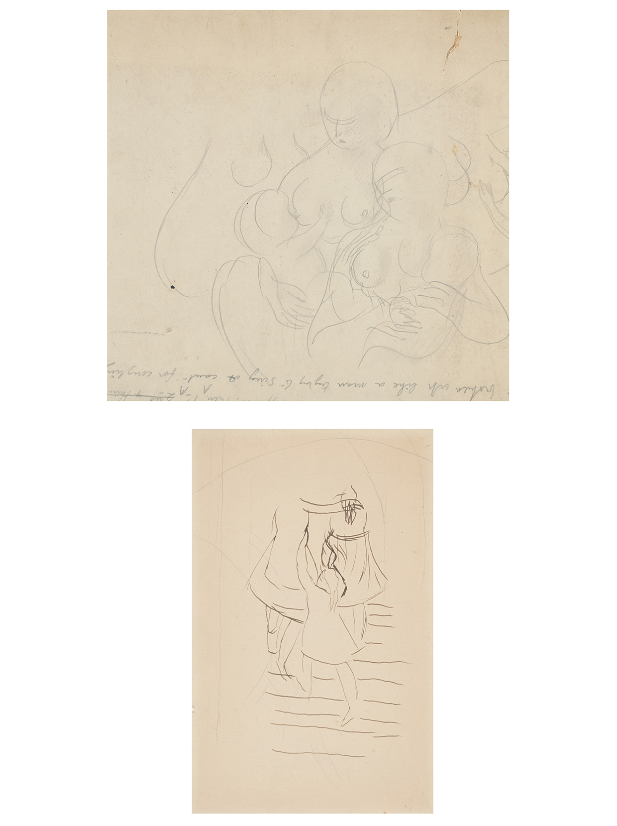 Lot 137 Sir Stanley Spencer, 'Studies Of A Mother And Child'; Study Of A Family Group