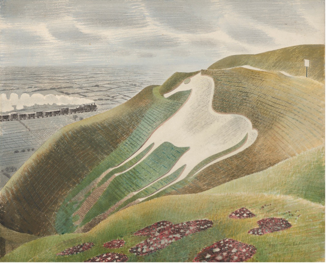 The Westbury Horse, Eric Ravilious, Watercolour, 1939. Image Towner Eastbourne