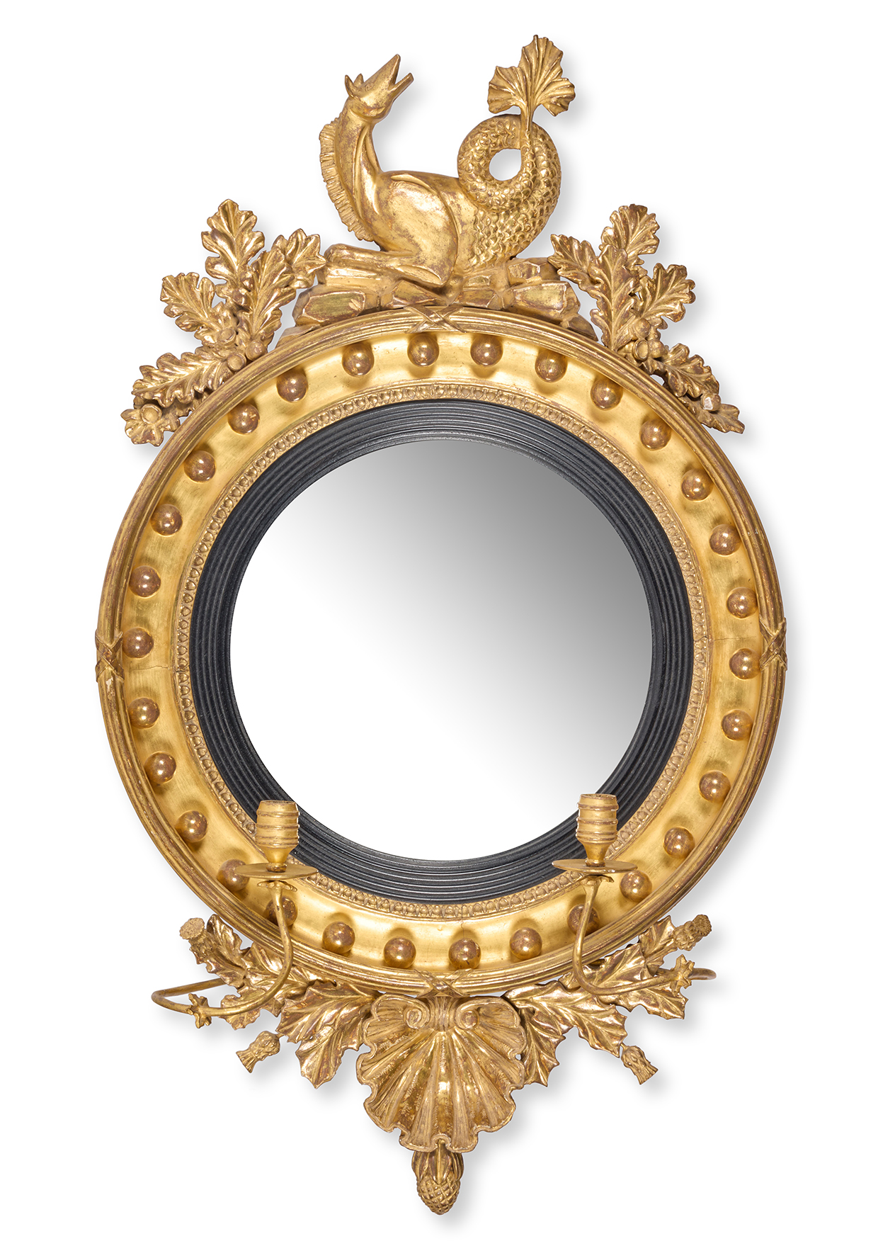 Lot 1 A REGENCY GILTWOOD CONVEX TWIN LIGHT GIRANDOLE EARLY 19TH CENTURY, POSSIBLY SCOTTISH