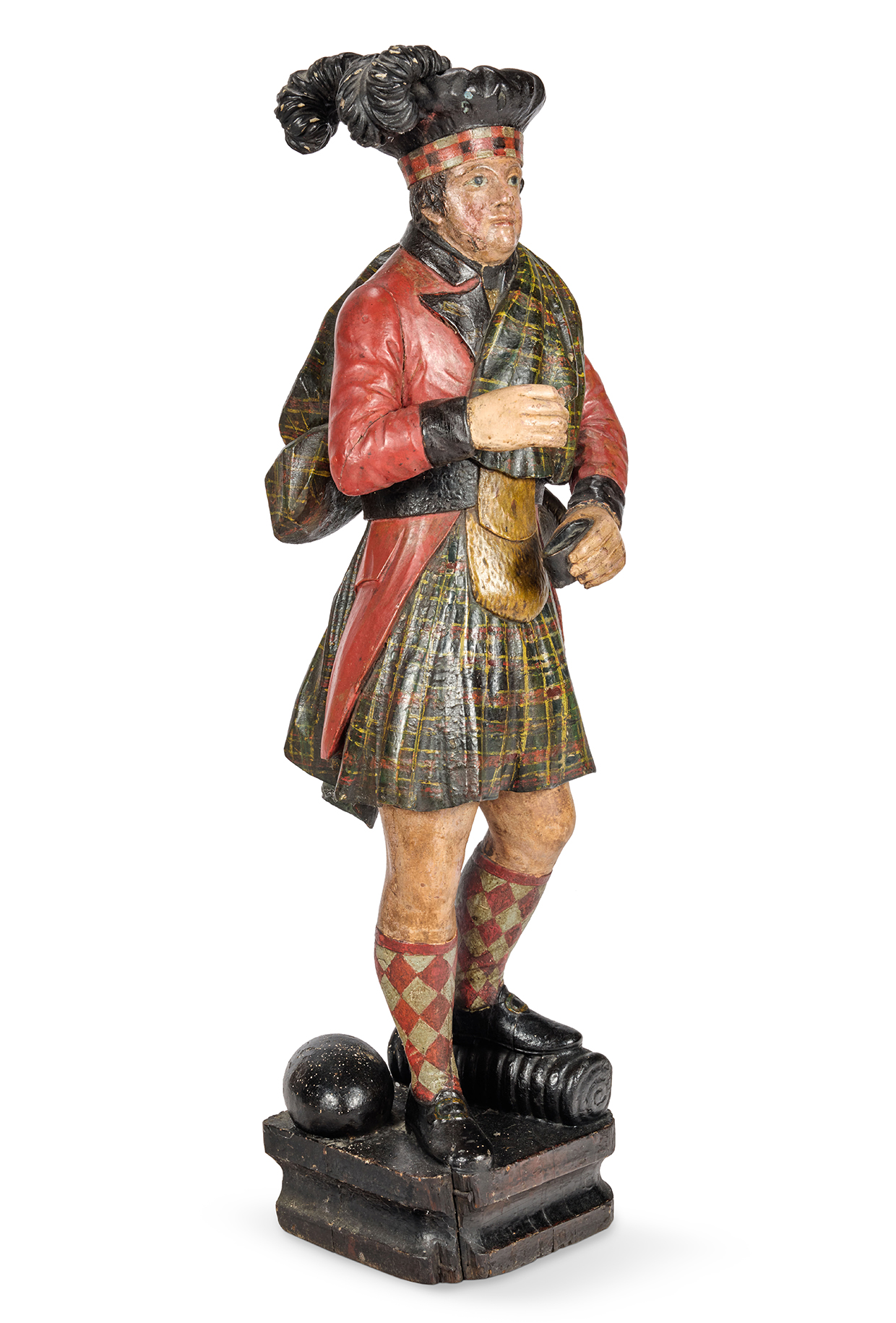 Lot 2 A TOBACCONIST's POLYCHROME DECORATED CARVED WOOD ADVERTISING 'HIGHLANDER' FIGURE