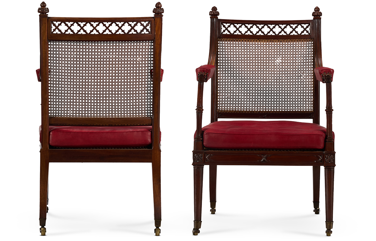 Lot 33 A Pair Of George III Gothic Mahogany And Caned Library Armchairs
